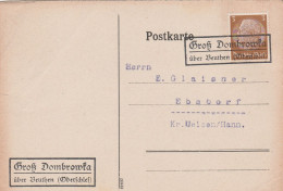 Schlesien Deutsches Reich Karte Mit Landpoststempel Groß Dombrowka über Beuthen Polnisch Dąbrówka, 1936–1945 Klein Eiche - Covers & Documents