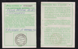 Brazil Brasil 1989 Receipt Formular Justificativa Eleitoral PORTO ALEGRE - Lettres & Documents