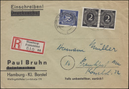 912+935 Ziffern-MiF R-Bf HAMBURG-FUHLSBÜTTEL 20.2.47 Nach Frankfurt/Main 23.2.47 - Storia Postale