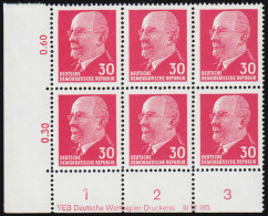 935YxI Ulbricht 30 Pf. Mit WZ Y: ER-6er-Block Unten Links Mit Druckvermerk, ** - Unused Stamps