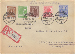 913ff Kontrollrat I+II MiF Auf R-Brief Not-R-Zettel LÜBECK 28.2.1948 Nach Gutach - Lettres & Documents