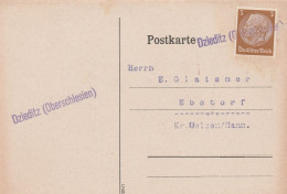 Schlesien Deutsches Reich Karte Mit Landpoststempel Dzieditz Oberschlesien Czechowice-Dziedzice - Lettres & Documents