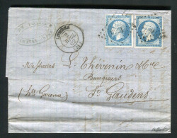 Belle Lettre De Lombez Pour Saint Gaudens ( Haute Garonne 1862 ) Avec Deux N° 14B Nuances Différentes - 1849-1876: Période Classique