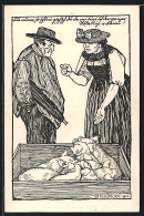 Künstler-AK Bern, Schweiz, Landesausstellung 1914, Berner Arbeits- Und Fest-Trachten, Bauernpaar Mit Ferkeln  - Exposiciones