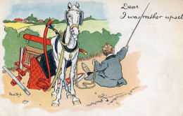 Horse & Rider Crash Disaster Old Comic Postcard - Humour