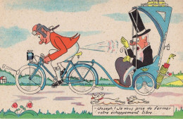 French Bicycle Coach Transport Cycle Old France Comic Postcard - Humor