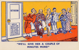 Bathroom Queue Smoking Lady Disaster Hotel William Foster Comic Postcard - Humor