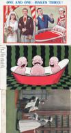 Triplets Born Midwife Bathing 3x Old Comic Baby Postcard S - Humor