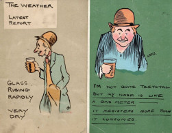 Drinking Nose As Gas Meter Weather 2x Old Comic Postcard S - Humor