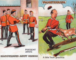 Illustrated Army Orders Present Arms Butt Practice 2x Comic Postcard S - Humor