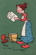 Cleaning Lady Reading Learn Beauty Book Old Comic Postcard - Humour