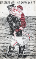 Sailor Rescues Ugly Lady Sea Rescue Old 1907 Comic Postcard - Humour