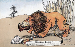 Lion Eats Animal Safari Hunter Man Alive Tucks Comic Postcard - Humor