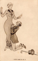 Man Grovelling Donimant Wife On Knees Terrified Old Comic Postcard - Humor