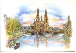 CPSM  10.5 X 15 Bas Rhin  STRASBOURG L'Eglise St Paul  Aquarelle De Bernadette Voz - Straatsburg