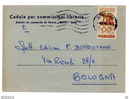 Olimpiadi Di Roma Lire 5 Isolato Su Cedola Di Commissione Libraria - 1946-60: Storia Postale