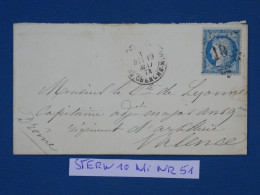 DP1 FRANCE LETTRE RR 1874 ETOILE DE PARIS N° 10 A VALENCE   ++ AFF. INTERESSANT+++ - 1849-1876: Classic Period