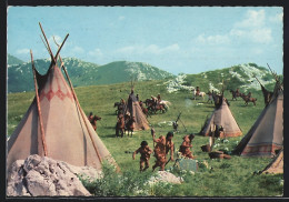 AK Szene Aus Winnetou II. Teil, Lager Der Ponca-Indianer, Karl May  - Schauspieler