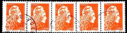 France Poste Obl Yv:5254 Mi:7076yA Marianne L'engagée Bande De 5 (TB Cachet Rond) - Used Stamps