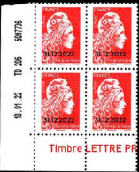 France Poste N** Yv:5253A-a Mi: Marianne L'engagée Philaposte Coin D.feuille X4 Daté 10-01-22 - Nuevos