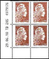 France Poste N** Yv:5250 Mi:7072yA Marianne L'engagée Phil@poste Coin D.feuille X4 Daté 29-06-18 - Unused Stamps