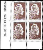 France Poste N** Yv:5249 Mi:7071yA Marianne L'engagée Phil@poste Coin D.feuille X4 Daté 26-06-18 - Unused Stamps