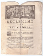 Fin 18ème - Toulouse Imprimerie De La Vve Bernard Pijon - Règlement Pour Les Ordres - Documents Historiques