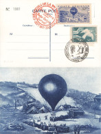 Vignette Première Poste Aérienne Du Monde Paris Montmartre 1870 Sur Carte Postale Cachet 1946 , Montgolfiere Ballon - Luchtvaart