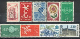 FRANCE -1956/90, EUROPA STAMPS SET OF 9, USED. - Gebraucht