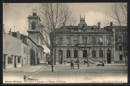 CPA Givors, La Caisse D`Epargne Et L`Eglise St-Nicolas  - Givors