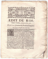 1768 - Edit Du Roi Portant Fixation Des Portions Congrues (dîmes à L'église) - Historical Documents