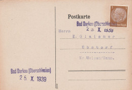 Schlesien  Deutsches Reich Karte Mit Landpoststempel Bad Darkau 1939 - Briefe U. Dokumente