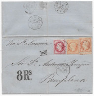 POSTE MARITIME Lettre Cachet Bureau Consulaire LA GUAYRA Ancre S/ Timbres Empire N° 23x2,32 Taxe 8Rs P/ ESPAGNE RRR SUP - 1849-1876: Periodo Clásico