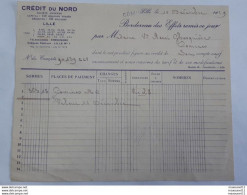 Reçu Du Credit Du Nord De Lille Pour Mme Ghesquière De Comines ... Lot290 . - Bank & Insurance