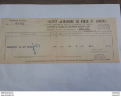 Reçu De La Société Artésienne De Force Et Lumière De Berck-sur-Mer ... Lot290 . - Electricidad & Gas