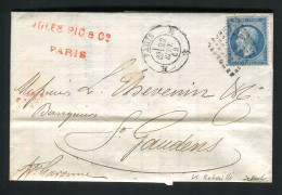 Rare Lettre De Paris Pour Saint Gaudens ( 1862 ) Avec Un N° 22 - Cachet Losange K Retaillé - 1849-1876: Klassik