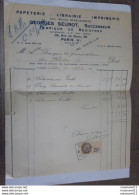 Facture Imprimerie Papeterie Librairie Staelenberg Seurot De Paris Avec Timbre Fiscal 25c.... Lot290 . - Druck & Papierwaren