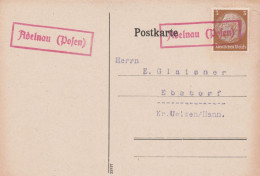 Wartheland Deutsches Reich Karte Mit Landpoststempel Adelnau Posen Odolanów Rot - Cartas & Documentos