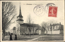 Postcard 1908 Choussy Loir Et Cher, The Church And The Square, Kirche, Platz - Montrichard