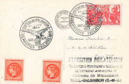 Vignette Dentelée + Non Dentelée Cachet Exposition Philatélique Chateau Malmaison 1944 Carte Prince Impérial Par Carpaux - Briefmarkenmessen