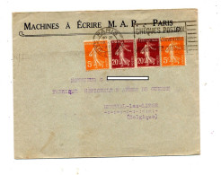 Lettre Flamme Paris Cheque Sur Semeuse Entete Machine à Ecrire - Oblitérations Mécaniques (flammes)