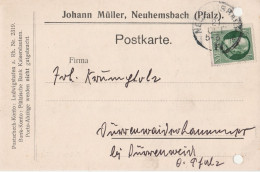 Bayern Firmenkarte Mit Tagesstempel Neuhemsbach Pfalz 1917 Enkenbach-Alsenborn LK Kaiserslautern Johann Müller - Brieven En Documenten