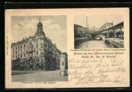 AK Berlin, Hotel Weihenstephan-Palast, Friedrichstrasse 176-77 Ecke Jägerstrasse, Hochbahn-Brücke über Die Anhalter  - Mitte