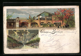 Lithographie Berlin-Charlottenburg, Bahnhof Zoologischer Garten, Tauentzien-Strasse Mit Gedächtniskirche  - Charlottenburg