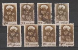 INDIA:  1980  COTONE  -  1 R. BRUNO  US. -  RIPETUTO  8  VOLTE  -  YV/TELL. 629 - Used Stamps