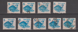 INDIA:  1979  PISCICULTURA  -  5 P. BLU  US. -  RIPETUTO  9  VOLTE  -  YV/TELL. 593 - Usati