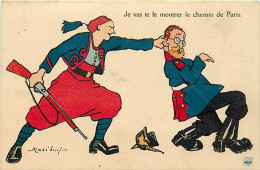 - Guerre 1914-18 -ref-N534- Illustrateur Signé Mass'beuf - Zouave Et Allemand - Le Chemin De Paris - Caricatures - War 1914-18