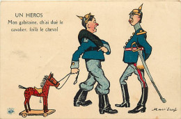 - Guerre 1914-18 -ref-N533- Illustrateur Signé Mass'beuf -un Héros- Militaires Allemands Et Cheval De Bois - Caricatures - Guerre 1914-18