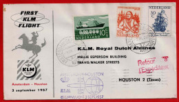 KLM Flug Amsterdam - Houston 2 ( Texas )  Vom 3.September 1957 Mit Ankunftsstempel Ankara Auf Der Rückseite Des Beleges - Lettres & Documents