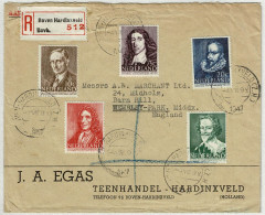 Niederlande / Nederland 1947, Brief Einschreiben Boven Hardinxveld - Wembley-Park (England), Fürsorge - Lettres & Documents